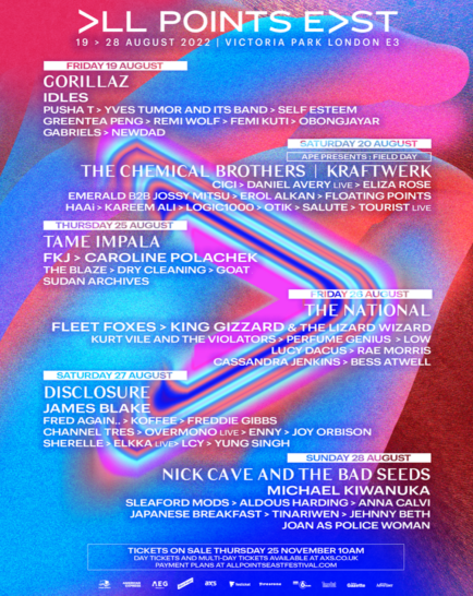 Tame Impala, Gorillaz and more announced for All Points East 2022