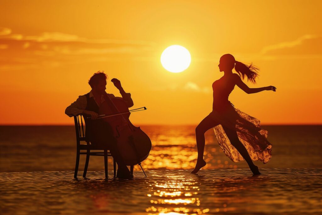 Stock photo of two people dancing on a beach