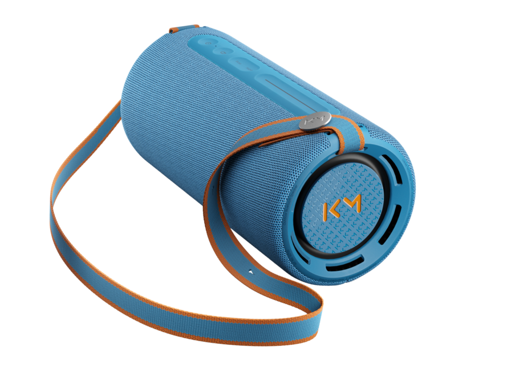 Blue and orange portable speaker