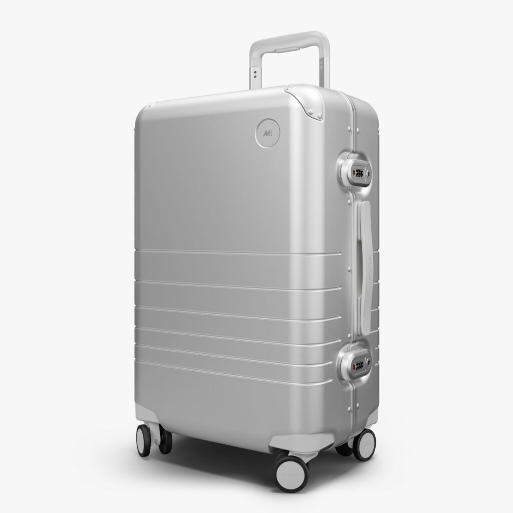 Silver aluminium carry on suitcase