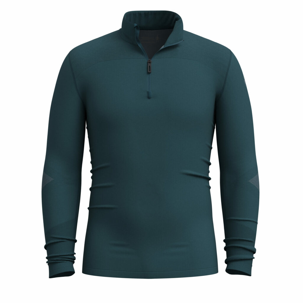 Green knit thermal base layer quarter zip